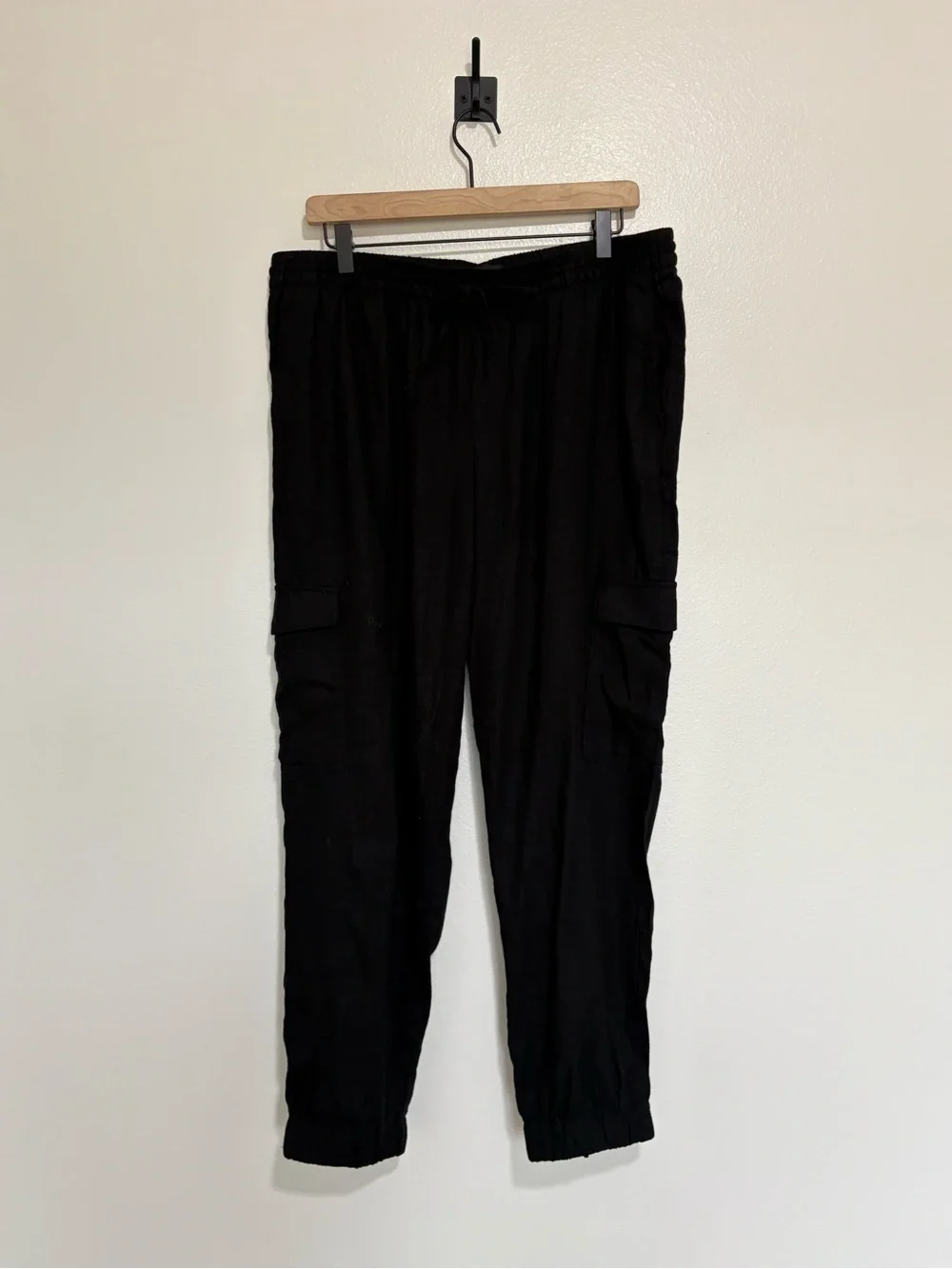 Banana Republic Linen Blend High Rise Pull-On Cargo Jogger Pant Black Large